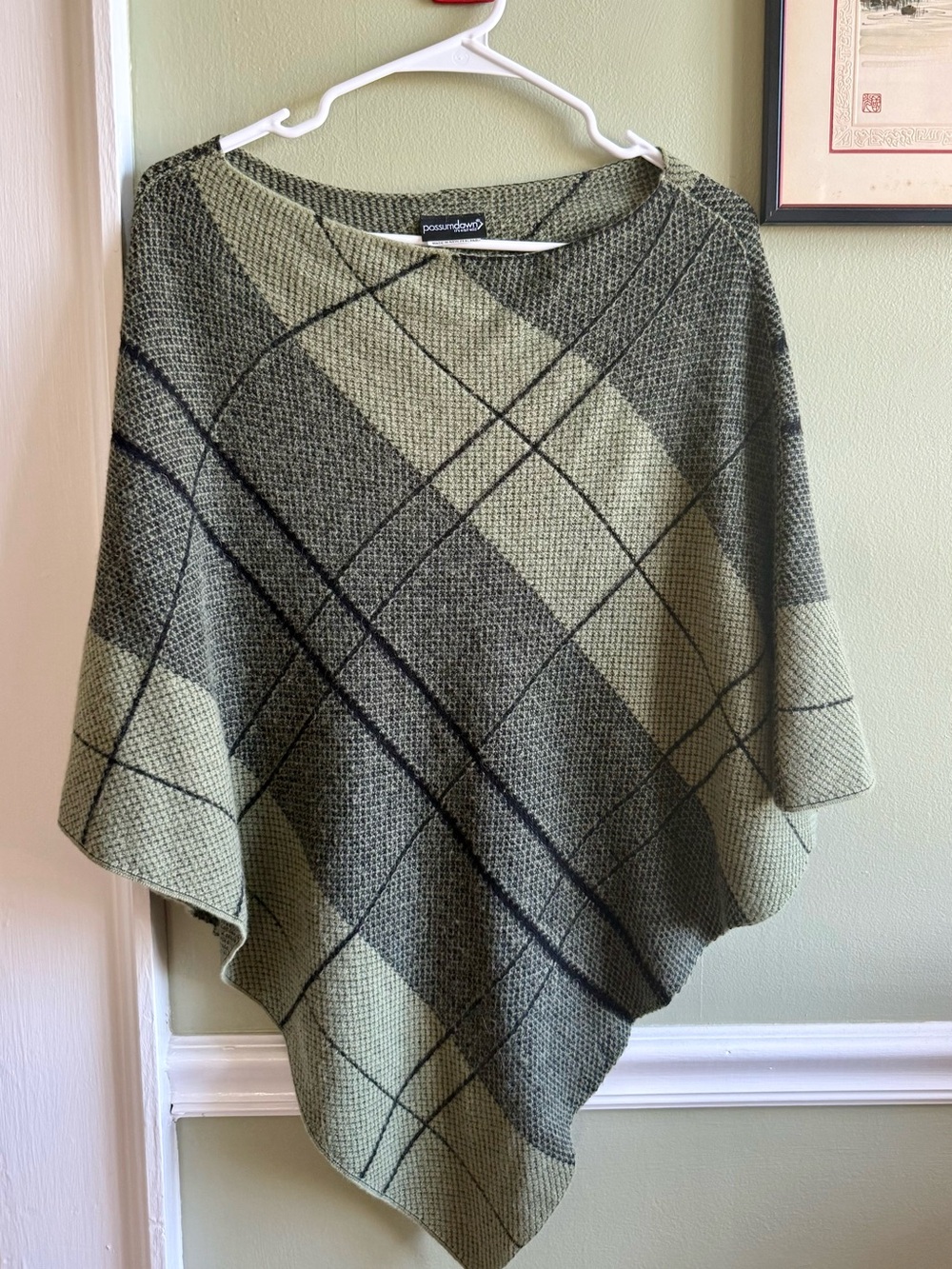 Possumdown green plaid poncho size S